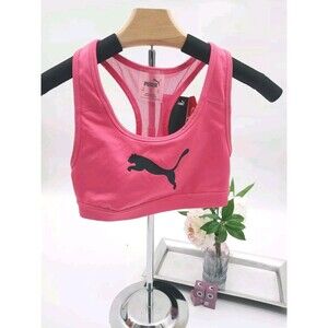 Puma Juniors Women Mid Impact 4keeps Bra Sport Top Pink Stretch XS New